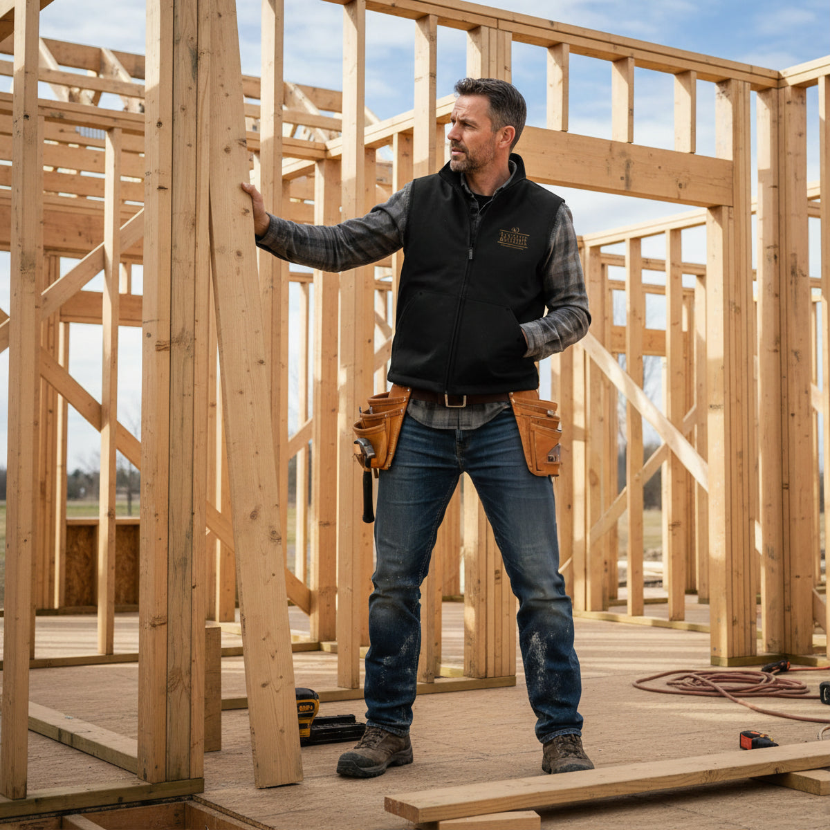 Rugged Work Vest for Active Men with Bayside Builders Logo