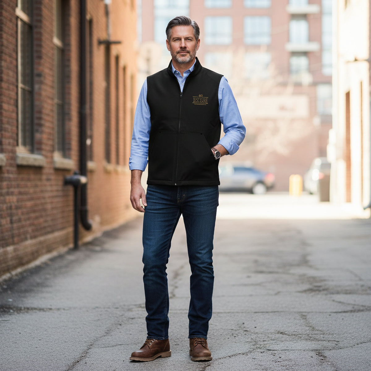 Rugged Work Vest for Active Men with Bayside Builders Logo